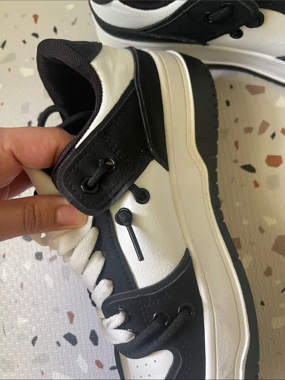 Black and White Low-Top Lace-Up Sneakers